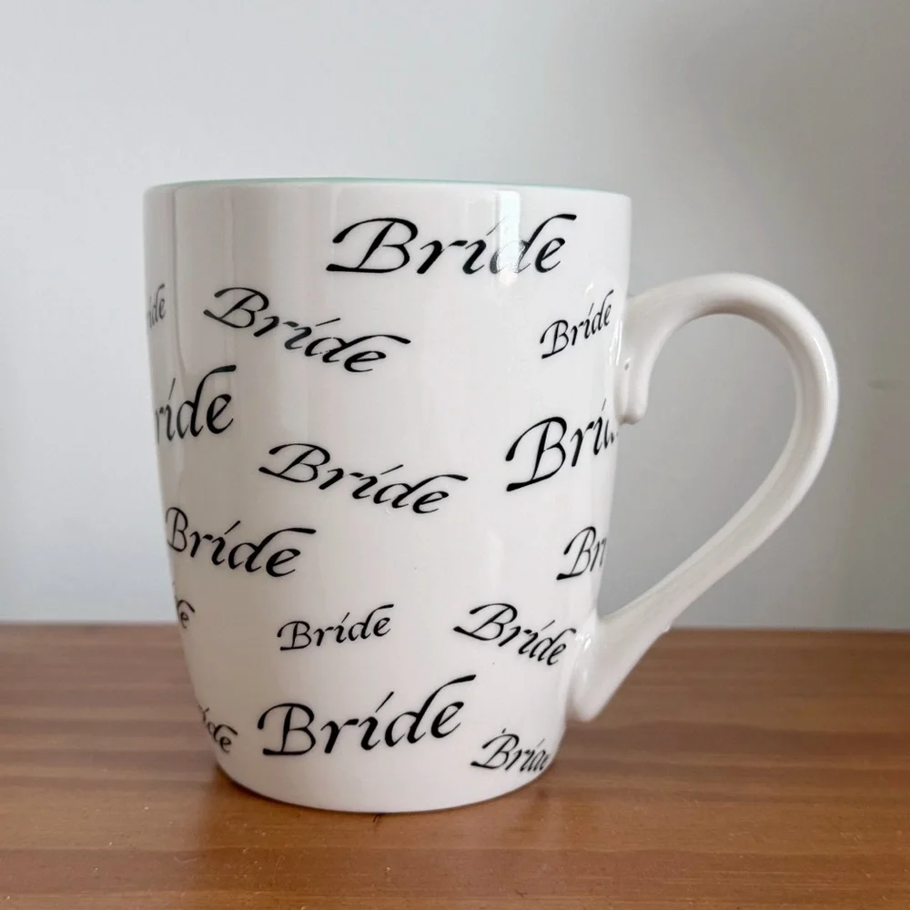 White Bride Coffee Mug Fiancée Engaged Bachelorette Bridal Shower Tiffany Blue